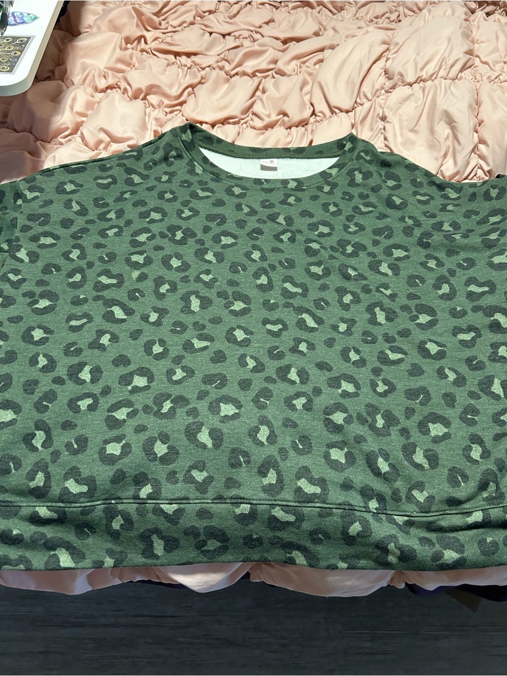 Secret Treasures Olive Green Leopard Print Top